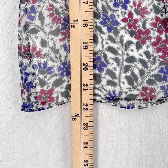 INTERMIX Dani Flutter Sleeve Top Women Small White Sheer Silk Floral Print Sheer - Picture 13 of 14